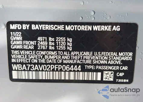 2023 BMW 430I Gran Coupe xDrive из США, поврежденный, VIN WBA73AV02PFP06444